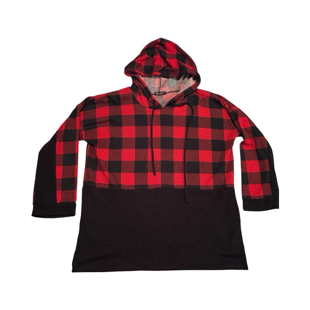 Vision USA Women's Red/Black Buffalo Check Pullover Hoodie Sz‎ L